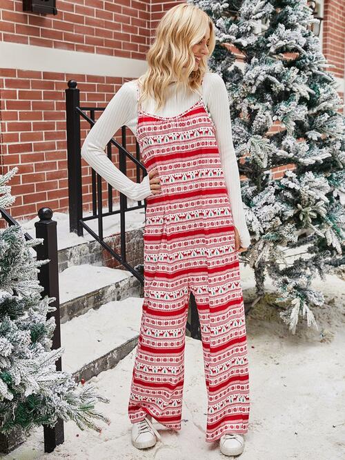 Christmas Color Contrast Wide-Legged Jumpsuit BLUE ZONE PLANET