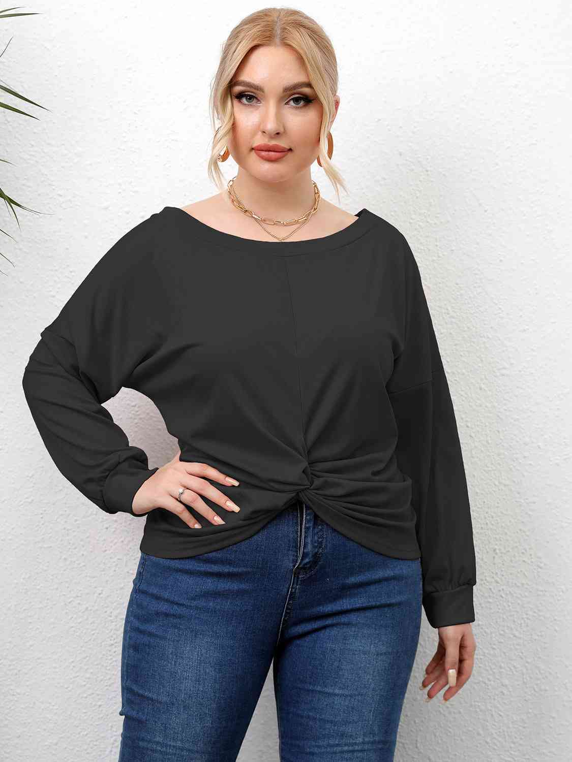 Plus Size Twisted Drop Shoulder T-Shirt BLUE ZONE PLANET