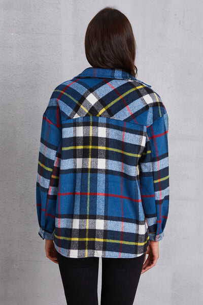 Plaid Button Up Dropped Shoulder Jacket-TOPS / DRESSES-[Adult]-[Female]-2022 Online Blue Zone Planet