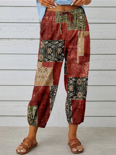 Blue Zone Planet |  Printed Tied Cropped Pants BLUE ZONE PLANET