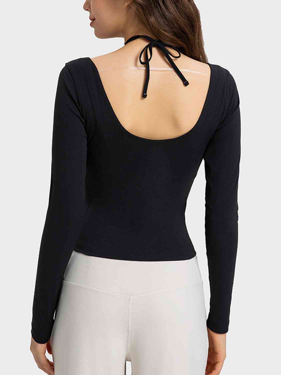 Halter Neck Long Sleeve Sporty Top BLUE ZONE PLANET