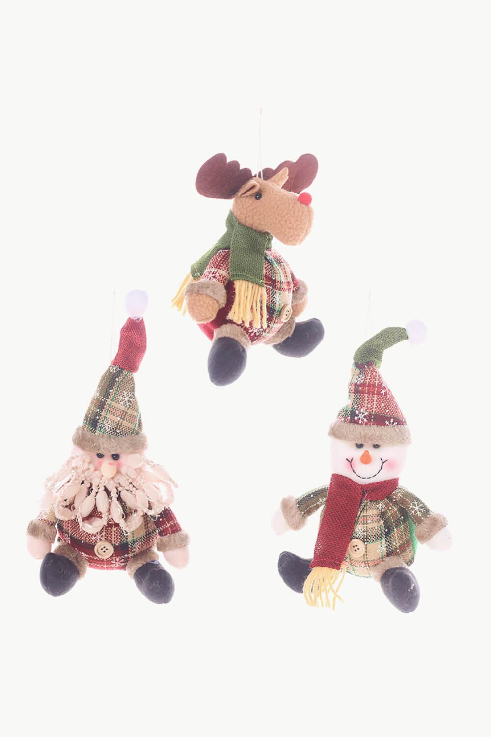 3-Pack Plush Christmas Figure Ornaments-TOPS / DRESSES-[Adult]-[Female]-Santa/Sonwman/Elk-One Size/3 Pack-2022 Online Blue Zone Planet