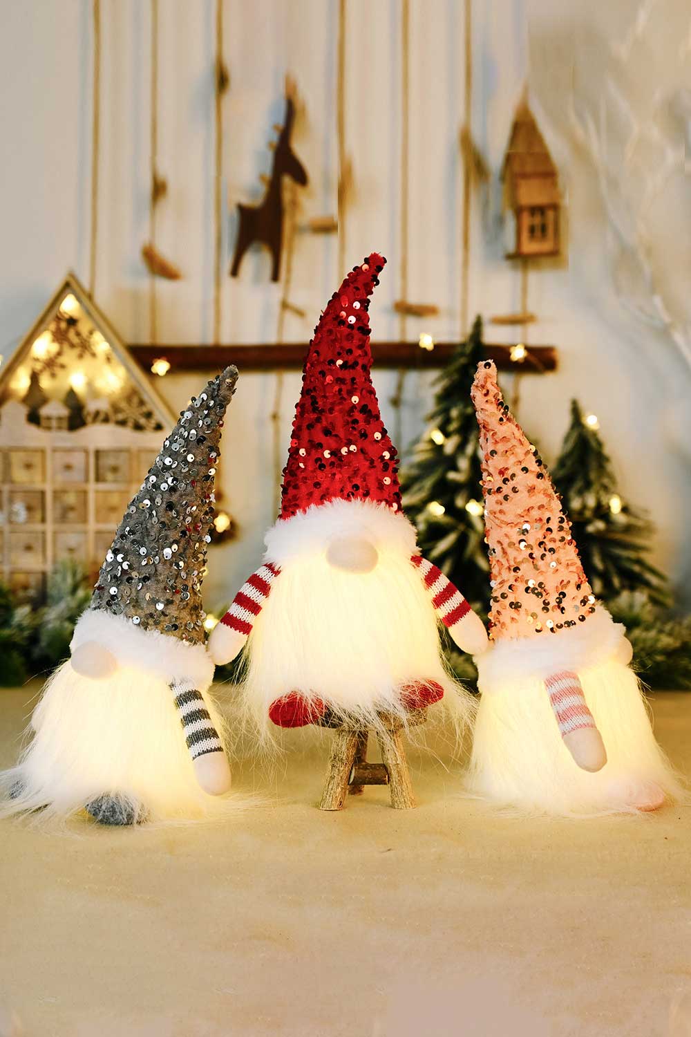 3-Pack Sequined Light-Up Christmas Gnomes-TOPS / DRESSES-[Adult]-[Female]-Red/Pink/Gray-One Size/3 Pack-2022 Online Blue Zone Planet