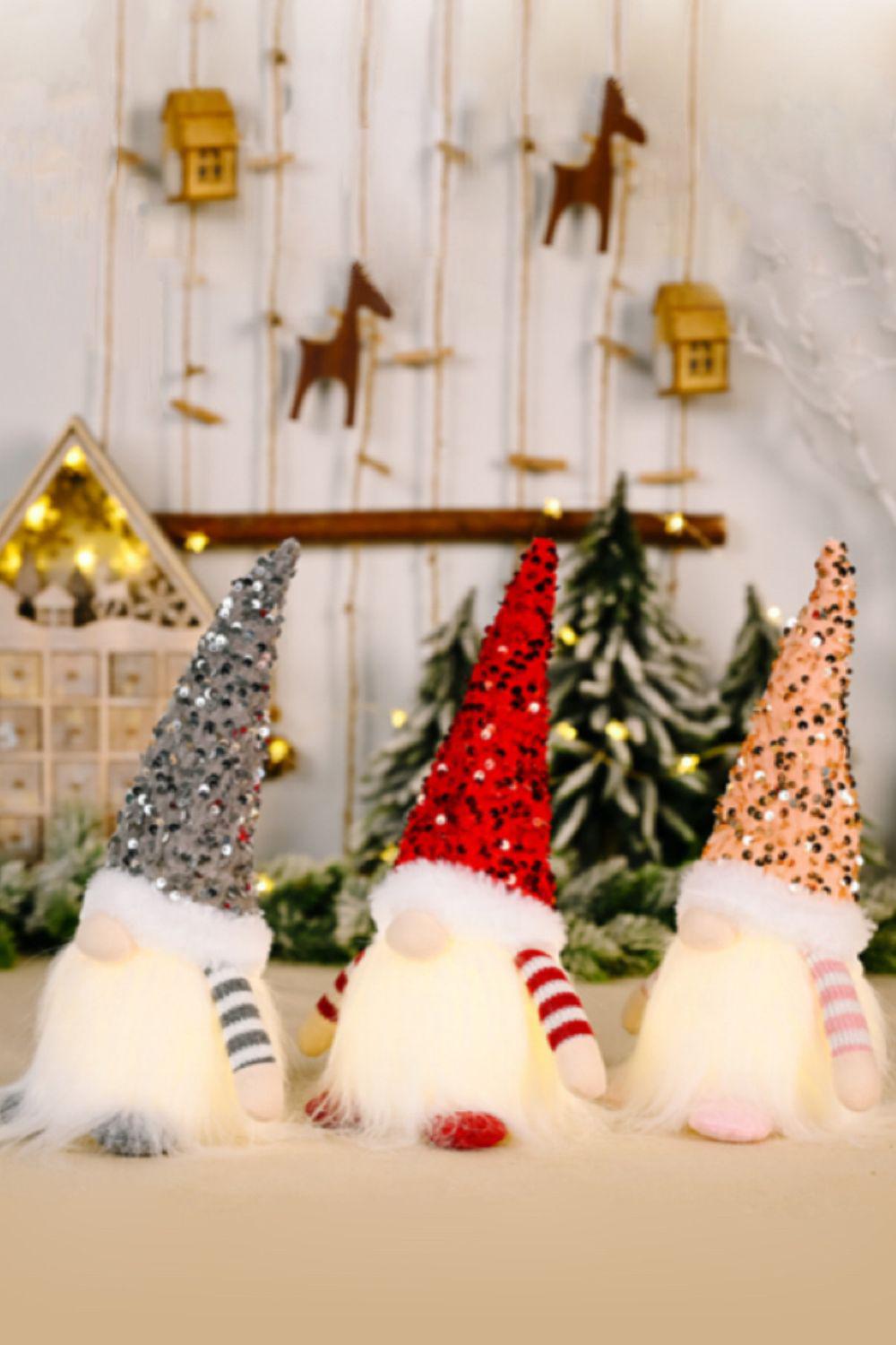 3-Pack Sequined Light-Up Christmas Gnomes-TOPS / DRESSES-[Adult]-[Female]-Red/Pink/Gray-One Size/3 Pack-2022 Online Blue Zone Planet