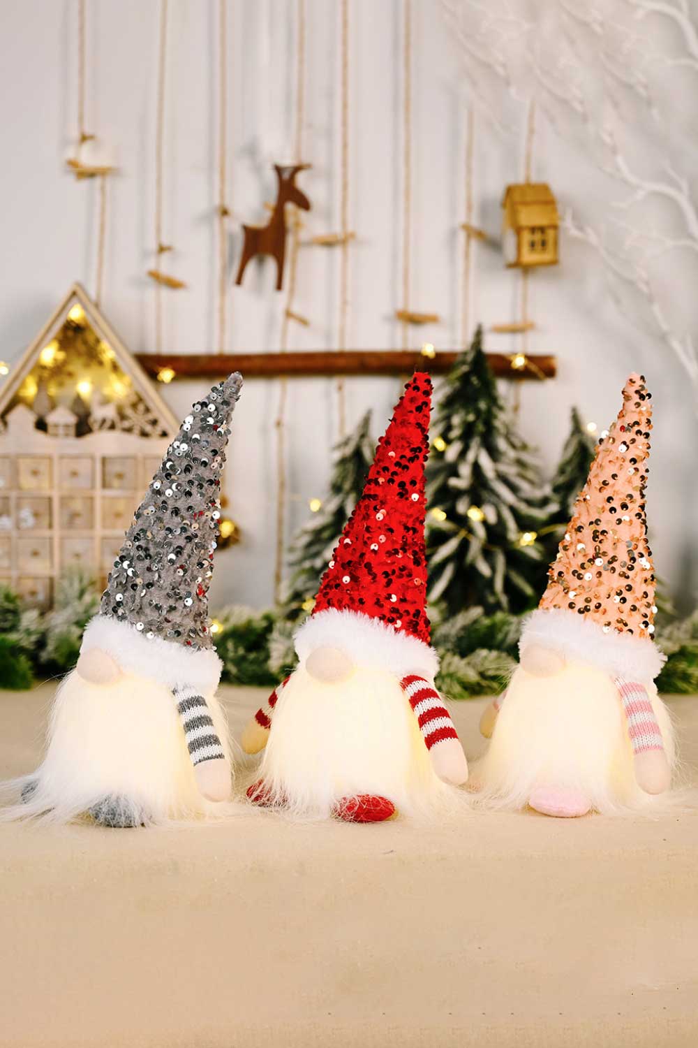 3-Pack Sequined Light-Up Christmas Gnomes-TOPS / DRESSES-[Adult]-[Female]-Red/Pink/Gray-One Size/3 Pack-2022 Online Blue Zone Planet