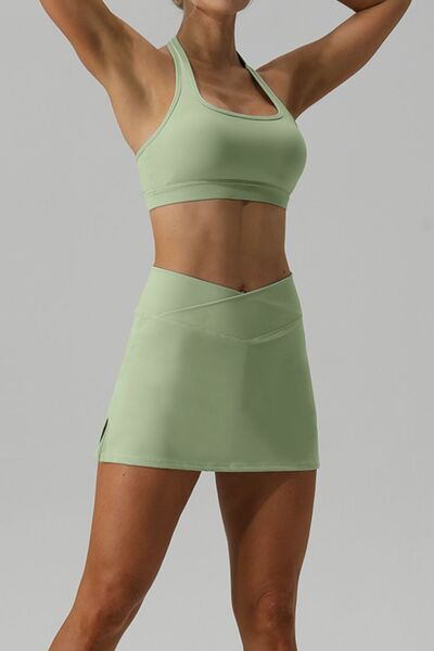 Blue Zone Planet |  Halter Neck Tank and Slit Skirt Active Set BLUE ZONE PLANET