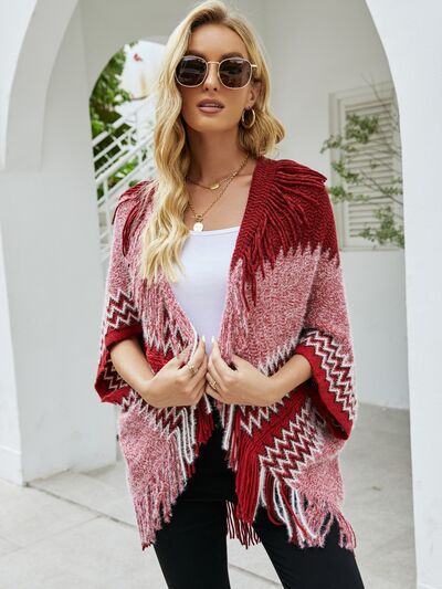 Blue Zone Planet |  Geometric Fringe Open Front Cardigan BLUE ZONE PLANET