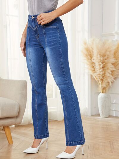 High Waist Bootcut Jeans with Pockets BLUE ZONE PLANET