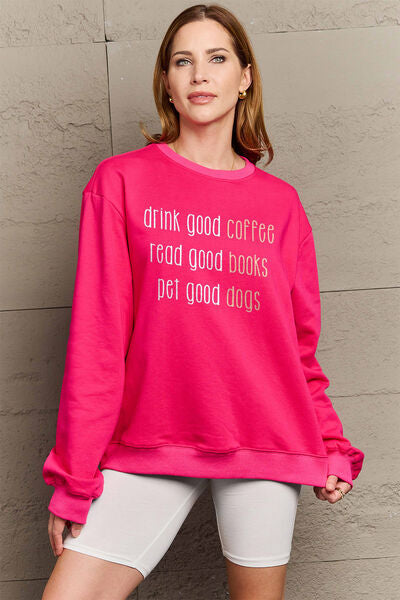 Simply Love Full Size Letter Graphic Round Neck Sweatshirt-TOPS / DRESSES-[Adult]-[Female]-Deep Rose-S-2022 Online Blue Zone Planet