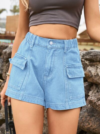 Blue Zone Planet |  High Waist Denim Shorts with Pockets BLUE ZONE PLANET