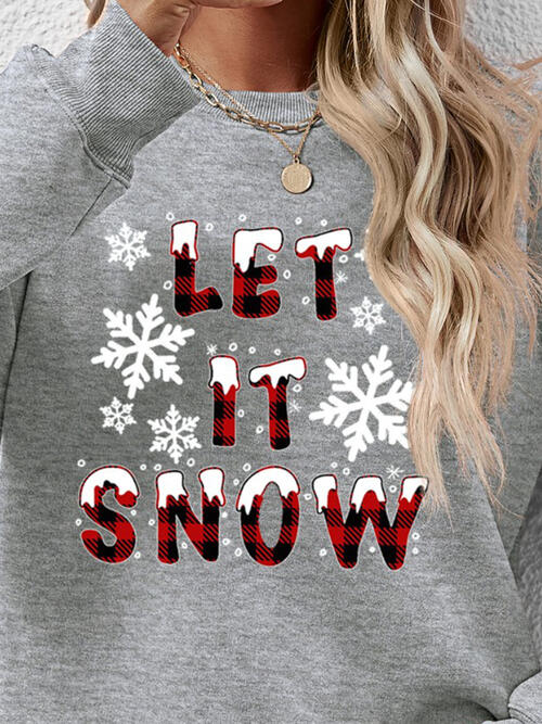 LET IT SNOW Round Neck Long Sleeve Sweatshirt BLUE ZONE PLANET