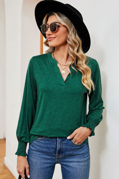 Notched Lantern Sleeve T-Shirt Trendsi