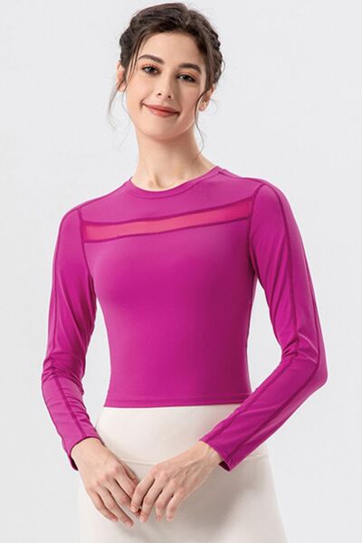 Round Neck Long Sleeve Active T-Shirt-TOPS / DRESSES-[Adult]-[Female]-Fuchsia-S-2022 Online Blue Zone Planet