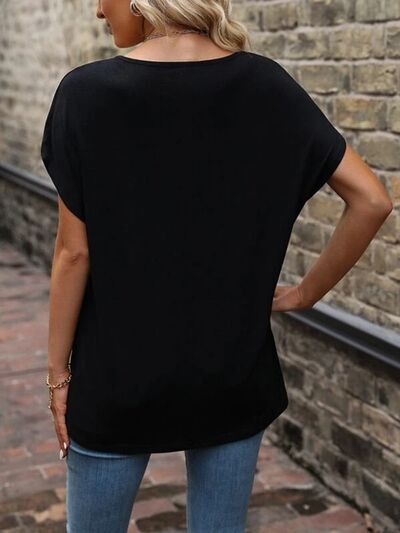 Heathered V-Neck Short Sleeve T-Shirt Trendsi