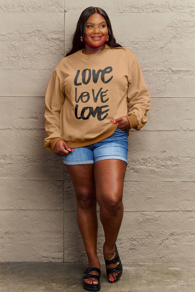 Simply Love Full Size LOVE Round Neck Sweatshirt BLUE ZONE PLANET