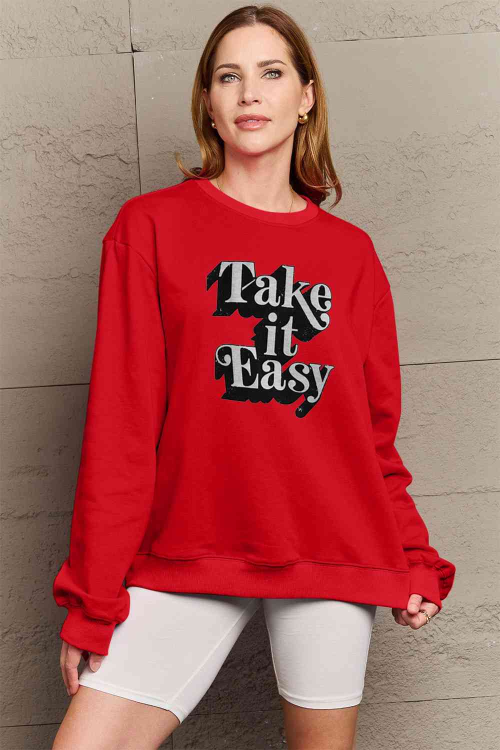 Simply Love Full Size TAKE IT EASY Graphic Sweatshirt BLUE ZONE PLANET