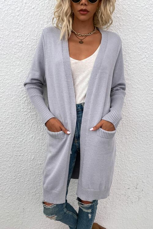 Open Front Long Sleeve Cardigan with Pockets BLUE ZONE PLANET