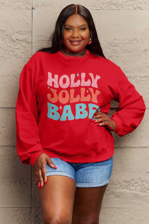 Simply Love Full Size HOLLY JOLLY BABE Long Sleeve Sweatshirt BLUE ZONE PLANET