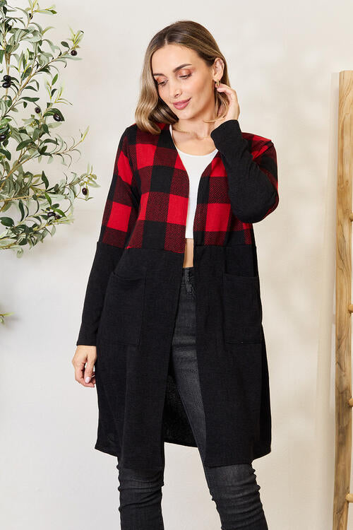 Heimish Full Size Plaid Open Front Cardigan BLUE ZONE PLANET