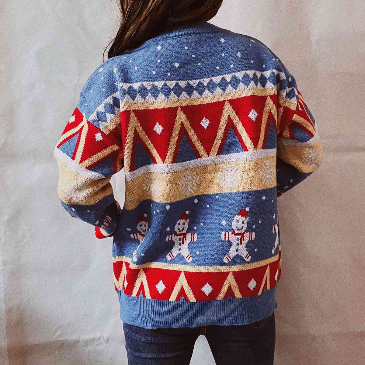 Printed Round Neck Long Sleeve Sweater BLUE ZONE PLANET