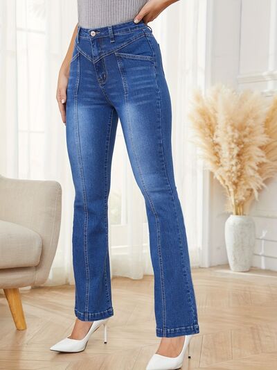 High Waist Bootcut Jeans with Pockets BLUE ZONE PLANET