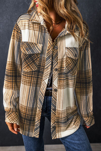 Blue Zone Planet |  Plaid Pocketed Dropped Shoulder Coat BLUE ZONE PLANET