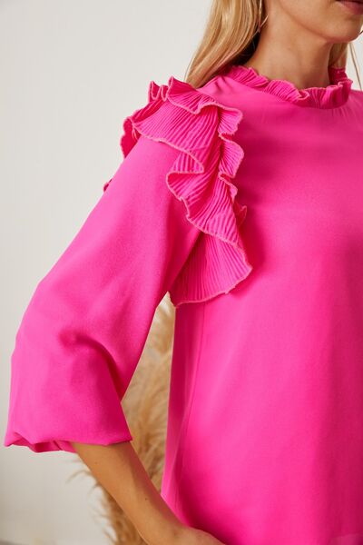 Frill Ruffled Three-Quarter Sleeve Blouse Trendsi