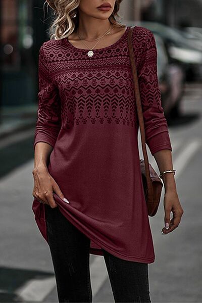 Printed Round Neck Long Sleeve T-Shirt Trendsi