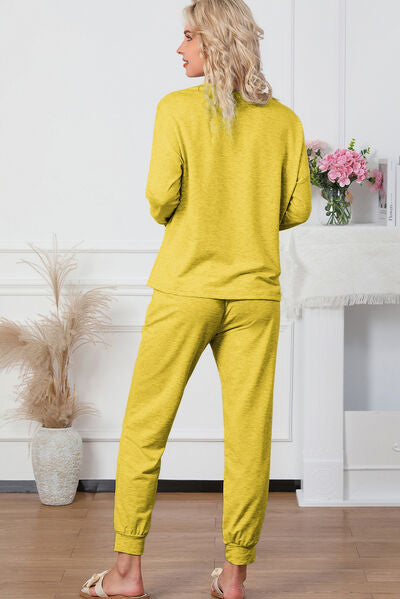 Round Neck Top and Drawstring Pants Lounge Set Trendsi