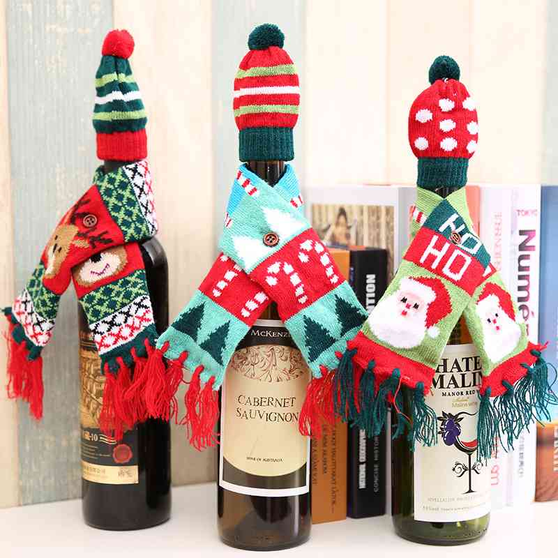 Christmas Hat and Scarf Wine Bottle Decoration BLUE ZONE PLANET