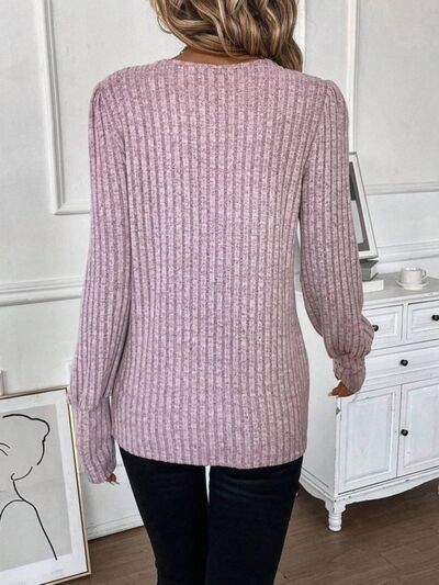 Ribbed Round Neck Long Sleeve Knit Top Trendsi