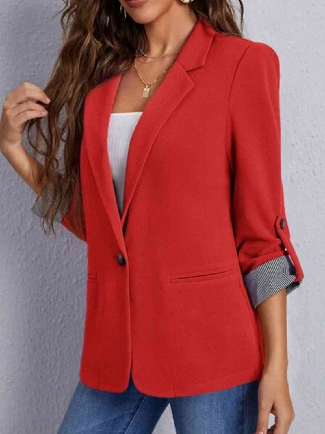 Lapel Collar Roll-Tab Sleeve Blazer BLUE ZONE PLANET