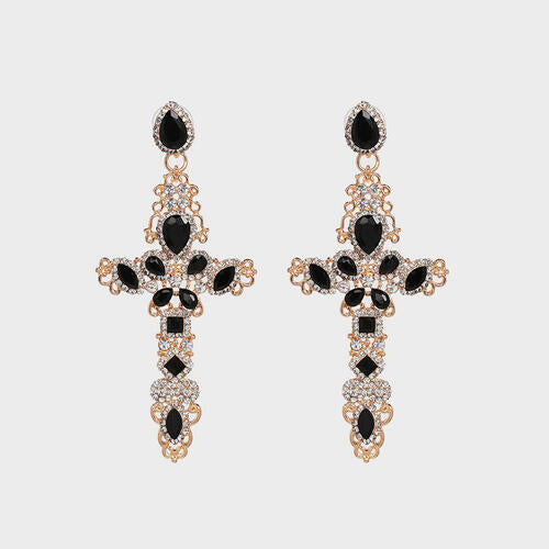 Rhinestone Alloy Cross Earrings BLUE ZONE PLANET