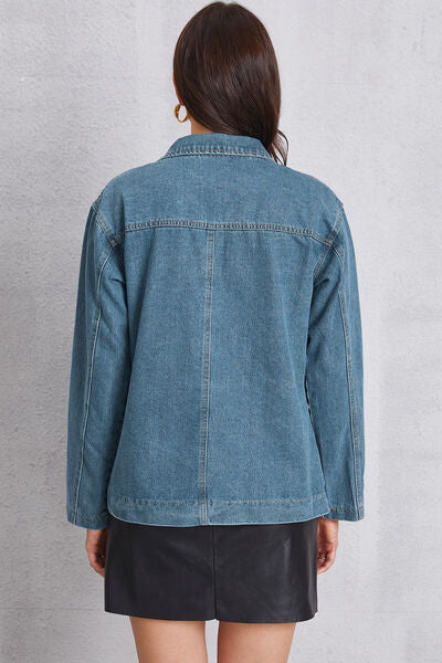 Pocketed Button Up Denim Jacket Trendsi