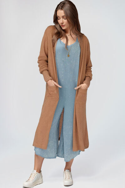 Blue Zone Planet |  Open Front Long Sleeve Longline Slit Cardigan BLUE ZONE PLANET