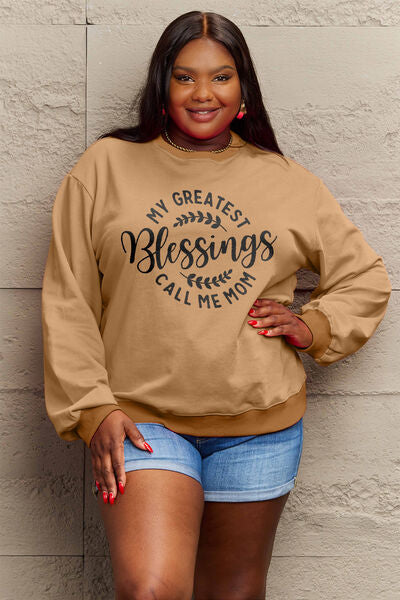 Blue Zone Planet |  Simply Love Full Size MY GREATEST BLESSINGS CALL ME MOM Round Neck Sweatshirt BLUE ZONE PLANET