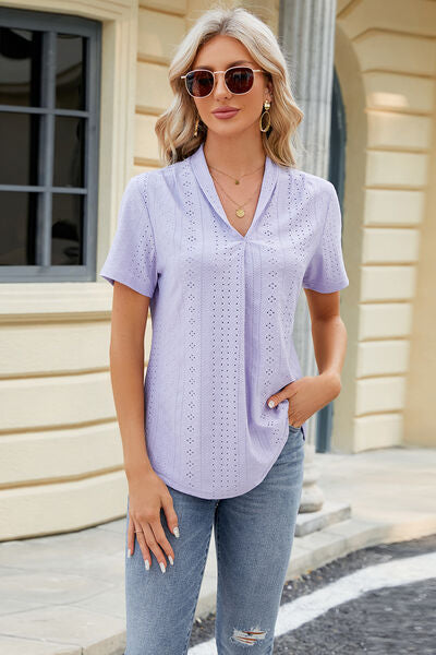 Blue Zone Planet |  Eyelet Short Sleeve Blouse BLUE ZONE PLANET