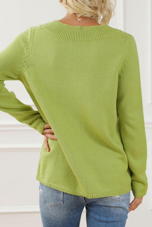 Asymmetrical Neck buttoned Long Sleeve Sweater BLUE ZONE PLANET