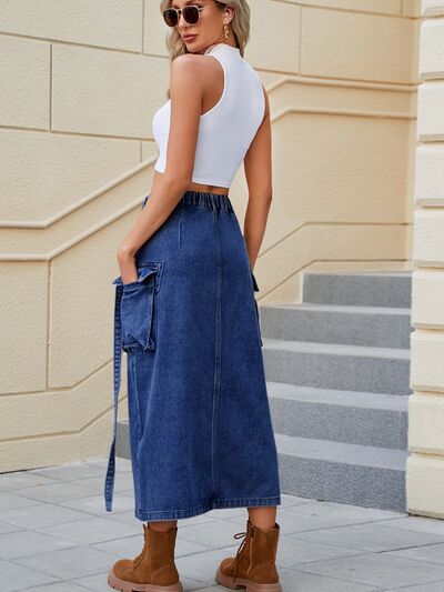 Blue Zone Planet |  Slit Pocketed High Waist Denim Skirt BLUE ZONE PLANET