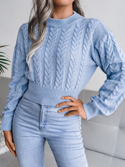Blue Zone Planet |  Cable-Knit Round Neck Sweater BLUE ZONE PLANET