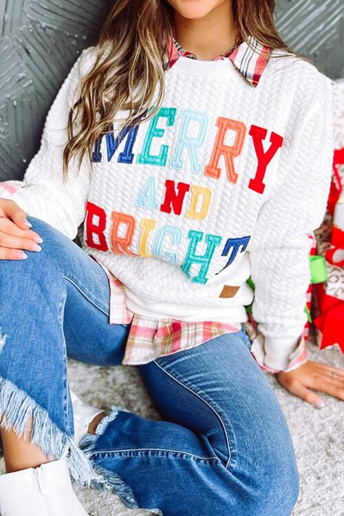 MERRY AND BRIGHT Cable Knit Pullover Sweatshirt BLUE ZONE PLANET