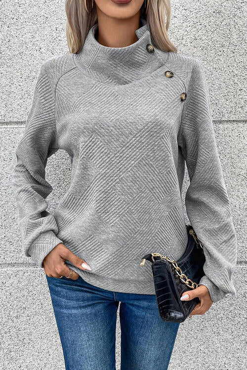 Geometric Buttoned Long Sleeve Sweatshirt BLUE ZONE PLANET