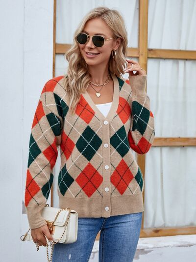 Plaid Contrast Button Up Cardigan Trendsi