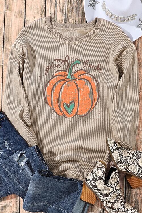 Pumpkin Graphic Round Neck Long Sleeve Sweatshirt BLUE ZONE PLANET