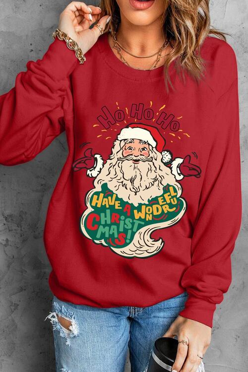 Santa Graphic Round Neck Long Sleeve Sweatshirt BLUE ZONE PLANET