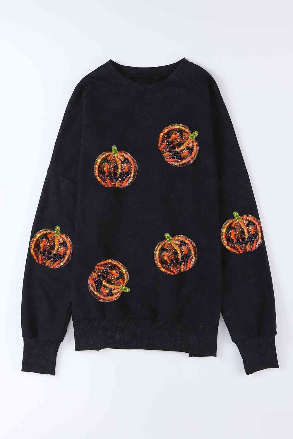 Pumpkin Print Dropped Shoulder Sweatshirt BLUE ZONE PLANET