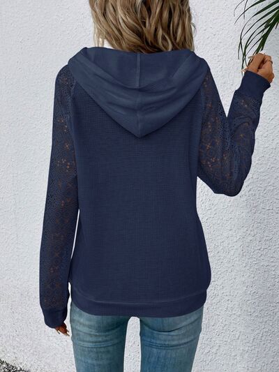 Blue Zone Planet |  Waffle-Knit Lace Kangaroo Pocket Hoodie BLUE ZONE PLANET