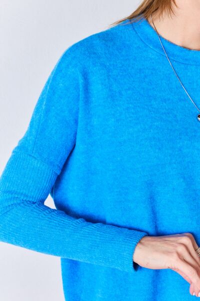 Blue Zone Planet |  Zenana Ribbed Trim Round Neck Long Sleeve Top BLUE ZONE PLANET