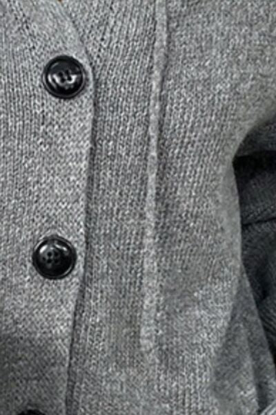 Drawstring Button Up Hooded Cardigan Trendsi