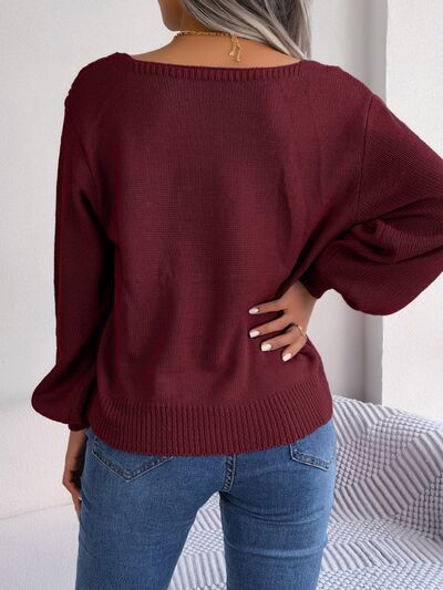 Cable-Knit Square Neck Long Sleeve Sweater BLUE ZONE PLANET